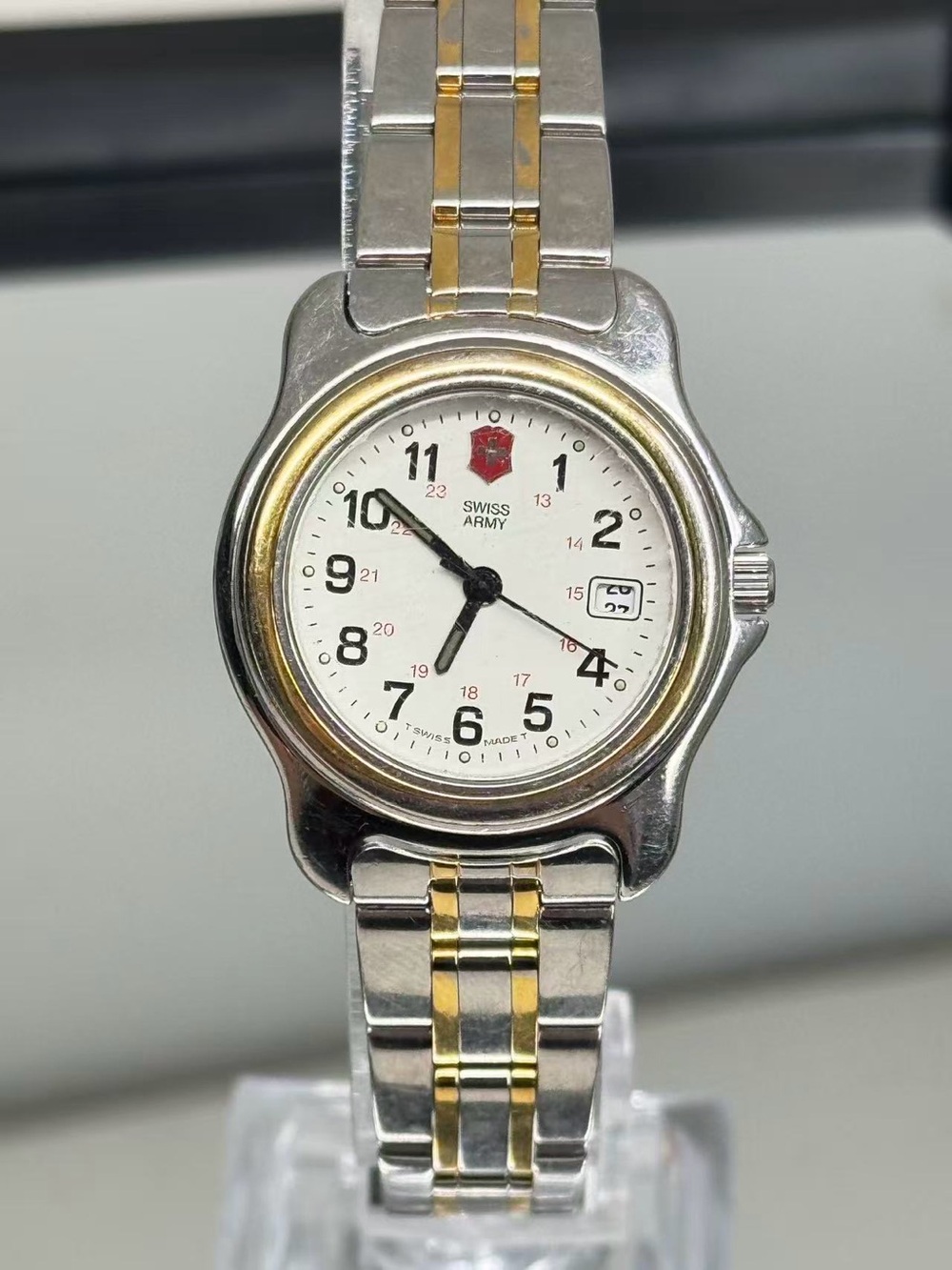 Vintage Swiss Army Quartz Watch Two Tone Date Watch 27.5mm New Battery Runs